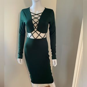 Hunter green body con cut out dress